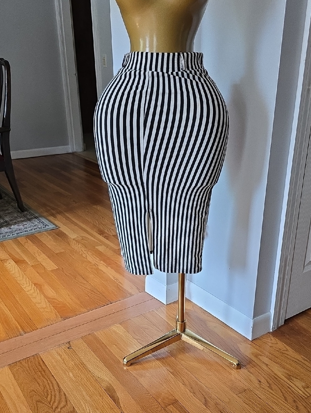 Black & White Striped Pencil Skirt - High Waist